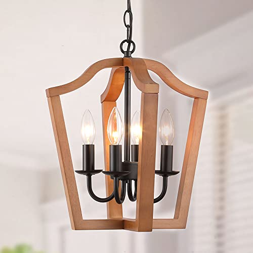 Mctrhg Rustic Farmhouse Foyer Chandelier, Lantern Pendant Light. Smoked Birch Wood Style With Black Finish For Dining Room, Kitchen Island #TOP4