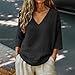 Linen Shirts for Women Black L - Plus Size Summer Gauzy Shirts 3/4 Sleeve V Neck Blouses Dressy Casual Tunic Loose Clothes