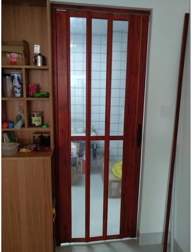 Clear Folding Accordion Doors for Doorways, Aluminum & Acrylic Sliding Room Divider, 24-60 Inch Widths, Ideal for Office & Bathroom, Multifold Interior Door (Red, 30x80in)