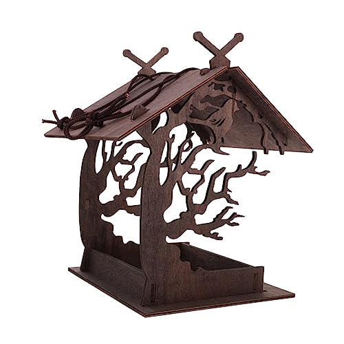 FONDOTIN 鳥居を組み立てる バードウォッチング クリアウィンドウバードフィーダー ガゼボ 鳥のボール リス 庭の装飾 野鳥の餌台 屋外鳥の餌箱 ワイルドフィーダー 木製 Coffee