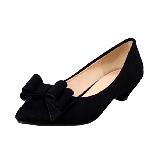 YOUJIA Womens Low Cone Heel Court Shoes Pointed-Toe Slip On Dolly Party Evening Office Shoes with Bows (Black, CN 43 / EU 42)