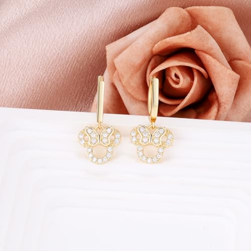 Sterling Silver Mouse Earrings, Sparkling Cubic Zirconia Bow Mouse Hoop Earrings, Hypoallergenic Cute Jewelry Gifts for Women Daughter Granddaughter Niece2