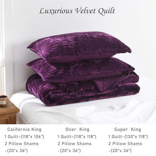 Image of Velvet Oversized King Quilt Set,Purple Bedding Set California King Comforter Set (118 inch*118 inch) with 2 Pillow Shams, Luxurious Quilt Set,All-Season 3 Pieces
