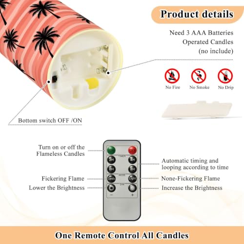 Velas LED sin llama de plástico resistente con efecto parpadeo realista y mando pack de 2 5