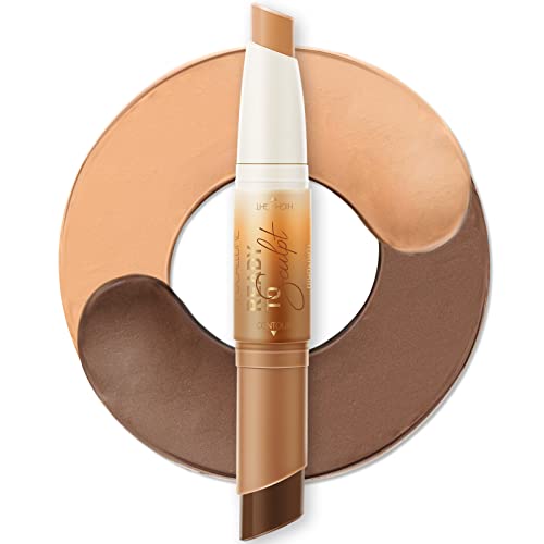 Focallure 2 In 1 Cream Bronzer And Highlighter Stick,Non-Greasy & Non-Drying Contour Makeup Pencil,Easy To Create A Natural Matte Finishing With Highly Formula,Long Lasting & Waterproof Face Brighten Make Up Pen,Deep #TOP12