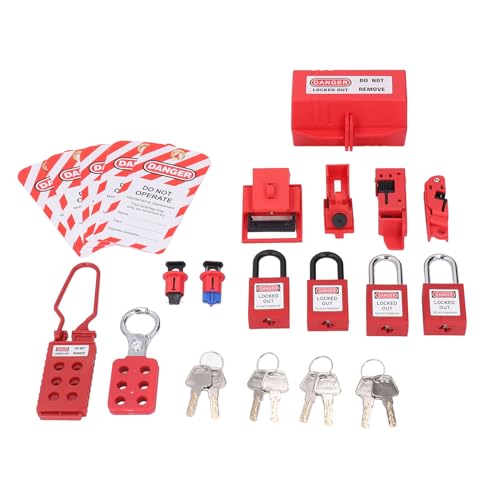Electrical Lockout Tagout Kit, Circuit Breaker Lockout Kit with 4 Loto Safety Padlocks, 6 Different Sizes Circuit Breaker Locks, for Machinery Electrical Equipment Industrial Work