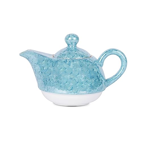 Image of Dandy Lines Tea for One Set in Aqua Gold, Elegant Tea Set with Kettle, Premium Tea Cups and Pot, Bone China, Pack of 4, Microwave & Dishwasher Safe, Great for Hosting & Gifting