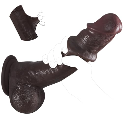 Image of 10'' Big Brown Dildo with Movable Skin, Realistic Foreskin Dildos, Huge Thick BBC, Real Skin Dual Silicone Dildos with Strong Suction Cup, Adult Sex Toys for Men, Women and Gays