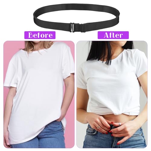 2pcs Womens Elastic Belt, Adjustable Tucky Belt to Crop Tops, Shirt Tuck Band for Women the Womens Stretch Belt to Change the Style of Your Tops(Black, White)3