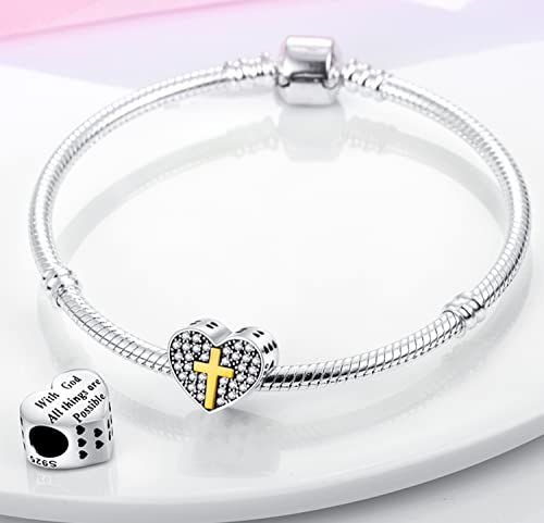 Zhipal 925 Sterling Silver Charms Chameleon Temperature Changing Charms Bangle Dangles Girl Handbag Pendants Fit For Original European Bracelets Charms Diy Jewelry Birthday Mothers Day Gifts (Love Cross Charm) #TOP3