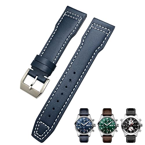 Bracelet montre 20mm cuir bleu souple pour pilote et style portugais