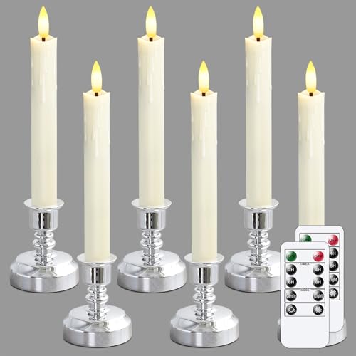Velas LED seguras para ventanas de casa sin fuego con mando y soportes marfil y plata