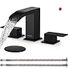   Waterfall-Bathroom-Faucet-Matte-Black-Bathroom-Sink-Faucet-3-Hole-Widespread-Bathroom-Faucet-Set-with-Pop-Up-Drain-and-Hose