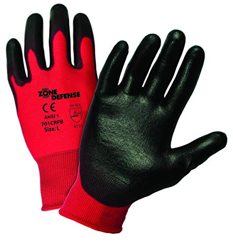 West Chester Zone Defense 701CRPB Red Nylon Gloves with Black Polyurethane Palm Coating [Pack of 12] - Small Safety Work Gloves
