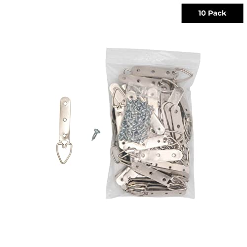 Image of 3 Hole Zinc-Plated Heavy Duty D Ring Picture Hanger - Pack of 10 with Screws for Picture Frames & Mirrors