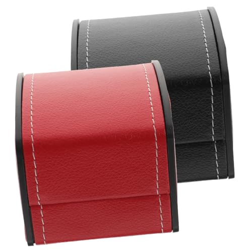 SAFIGLE 2個 レザー製弧形デザイン腕時計収納ケース 携帯用耐衝撃ディスプレイボックス 男性向け機械式ウォッチ保管 家用ジュエリー収納ボ