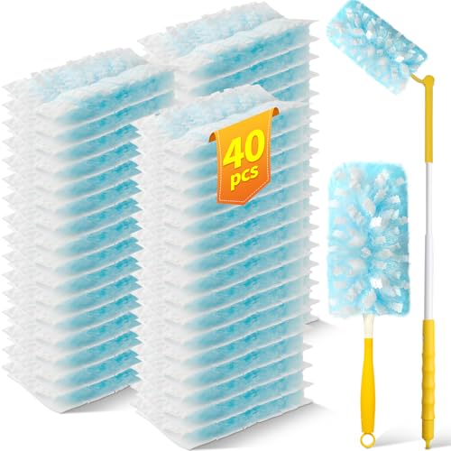 Image of 40 Count Duster Refills with 1 Short Handle & 3 ft Extendable Handle, Compatible with Swiffer Duster, 180 Disposable Microfiber Cleaning Dusters, Unscented