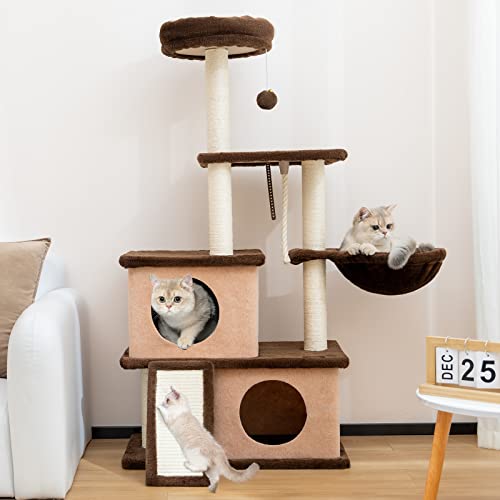 Yokee Cat Tree Cat Climbing Tower For Indoor Cats Multi-Level Cat Condo With Hammock Perch And Kitten Toys Tall Corner Cat Tree With Scratching Post And Hanging Toys, 48" Cat Furniture(Brown) #TOP5