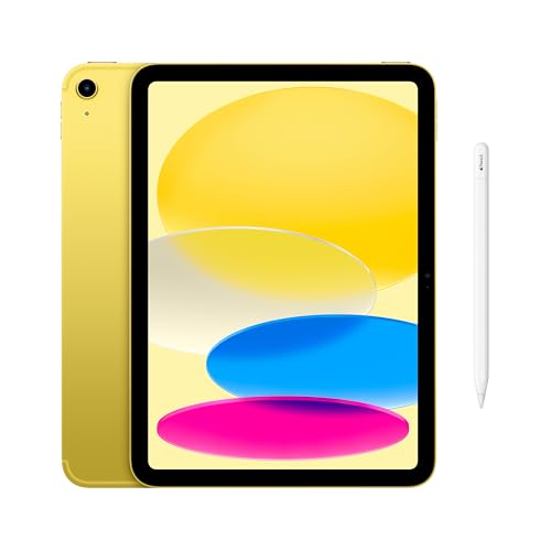 Apple iPad 11-inch: A16 chip, 11-inch Model, Liquid Retina Display, 512GB, Wi-Fi 6 + 5G Cellular, 12MP Front/12MP Back Camera, Touch ID, All-Day Battery Life — Yellow with Apple Pencil (USB-C)