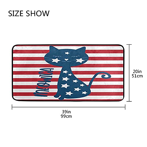 Aslsiy American Flag Kitchen Rug Cute Cat Happy Independence Day Floor Comfort Rugs Welcome Mats Non Slip Area Rug For Bedroom Living Room Doormats Home Decor 39" X 20" #TOP2