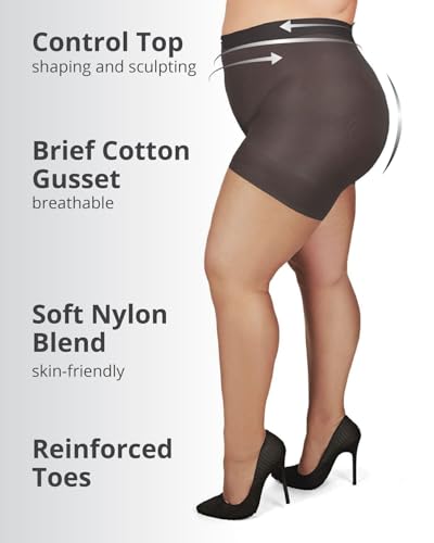 Image of MeMoi Plus Size Curvy Ultra Sheer Control Top Pantyhose