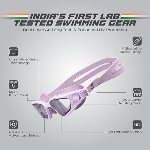 Image of AquaElite Ultra Wide High Clarity Swimming Goggles for Men & Women| Lab tested by Experts | Dual Anti Fog Tech with UV Protection 400 | Polycarbonate Lens with Adjustable Silicone Strap - Purple