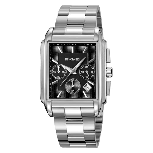 Image of SKMEI Luxury Digital Watch for Men - Quartz Analog-Digital Display, Stainless Steel & Leather Strap, Waterproof 3ATM, Stopwatch, Date, Stylish Fashion Watch for Casual & Formal Wear - 2339