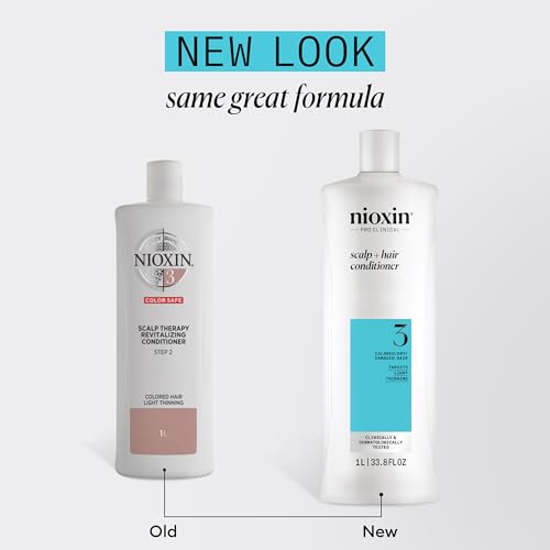 Nioxin System 3 Scalp + Hair Conditioner | For Colored or Damaged Hair with Light Thinning | With Niacinamide and Biotin | 33.8 Fl oz.