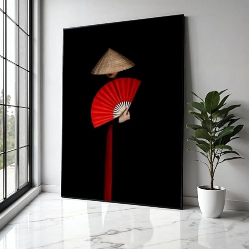 Tableau sur toile femme asiatique art mural premium décoration salon noir