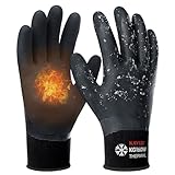 KAYGO guanti da lavoro termici impermeabili, fodera calda isolata, doppio rivestimento in lattice, per la conservazione del congelatore Tempo freddo Giardinaggio, KG160W (Nero, S, taglia 7, 1 paio)
