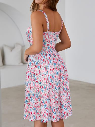 Image of YATHON Summer Mini Corset Sun Dress for Women Short Casual Square Neck Lace Up Floral Beach Vacation Dresses with Pockets