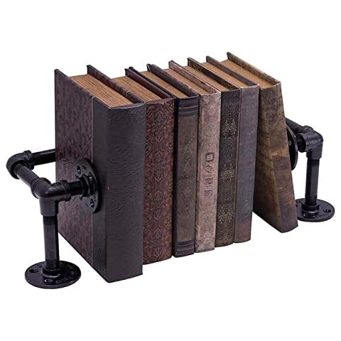 XIANGYUNLAI Black Cast Iron Pipe Bookends, Rustic And Industrial Metal Book Ends for Home Or Office Shelves, Unique Decorative Book Holders/Shelf Cover