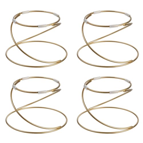 MyGift Modern Gold Tone Metal Wire Spiral Pizza Pan Pedestals, Tabletop Serving Platter Riser Stands, Food Dish Rests or Dessert Tray Display Racks, Set of 4