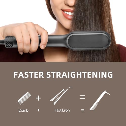 Itslife Hair Straightener Brush, Ring Hair Straightener Comb Straightening Brush for Women, 20s Fast Heating & Temp Settings & Anti-Scald, Gray