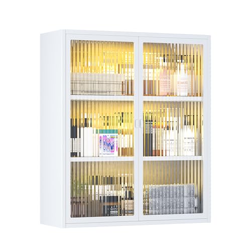 LyAosdFu Bathroom Medicine Cabinet with Glass Doors & Sensor LED