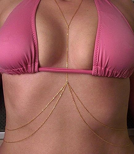 image for Fesciory 14K Gold Sexy Body Chains for Women, Layered Rhinestone Cross