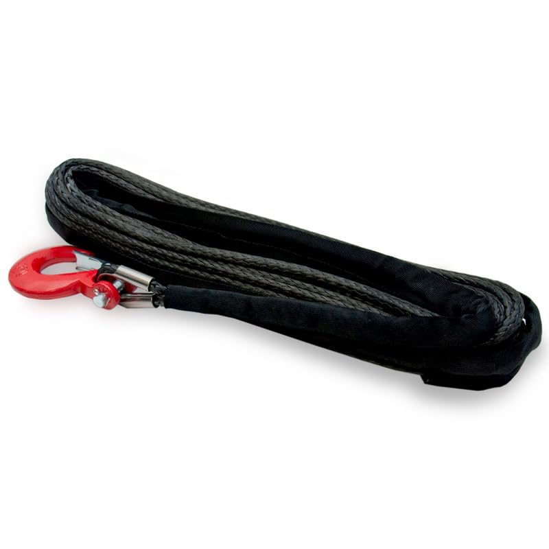 Dragon Winch Câble de Treuil Synthétique 20m 9mm avec Crochet pour Treuils Électriques | Pour utilisation Off-Road, 4x4, Camions | Capacité 8000-14000 lbs | Durable, Robuste | Noir