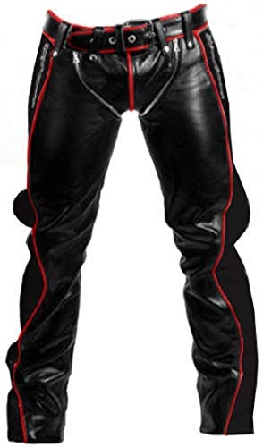 Mens Real Black Cow Leather Heavy Duty Bondage Pants Jeans BLUF Gay Pant Trouser