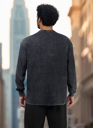 Men's Vintage Acid Wash T-Shirts Heavy Weight Long Sleeve Tshirt Cotton Casual Tee Tops3