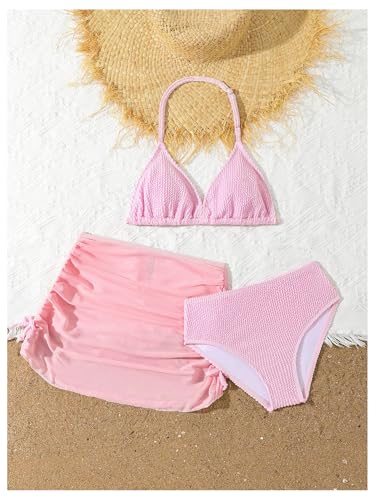 Image of SHENHE Girl's 3 Piece Swimsuits with Cover Up Skirt Halter Triangle Bathing Suits Bikini Set