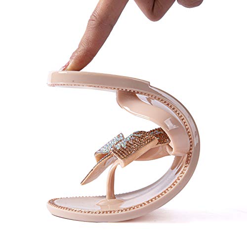 Image of Mtzyoa Women Flip-Flops Flat Sandals Jelly Bow Beach Flat Rivets Rain Cute Dressy Summer Sandals