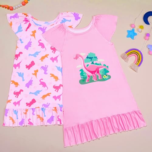 MHJY 2PCS Girls Nightgowns Toddler Nightgown Short Shirts Sleepwear Night Sleep Dress Princess Pajamas for 3-10 Years Kids4