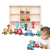 Tyinerc Holzzug für | magnetisches Lernauto, Zugwagen, für ab 3 Jahren, Haus, Schule, Kindergarten
