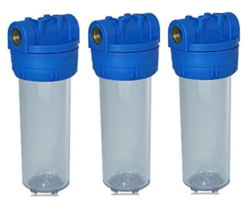 3 x Filtergehäuse 10" mit 3/4" Wasseranschluß/Innengewinde als Wasser Vorfilter Gehäuse und Wasserfilter Anlage Umkehr Osmose Filter Hauswasserwerk Brunnenwasser Pool