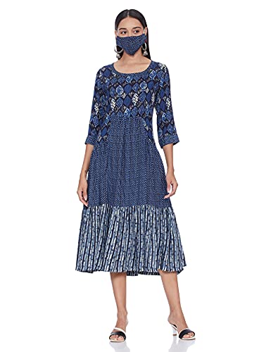 Image of BIBA Printed Round Neck Polyester Womens Straight Fit Dress (A21LD1343-P)