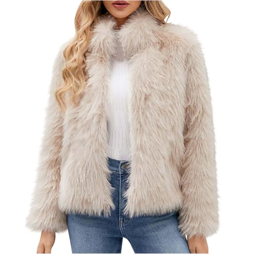 Womens Elegant Faux Furry Coats Warm Fluffy Fur Jackets Winter Solid Color Long Sleeve Cardigan Outerwear