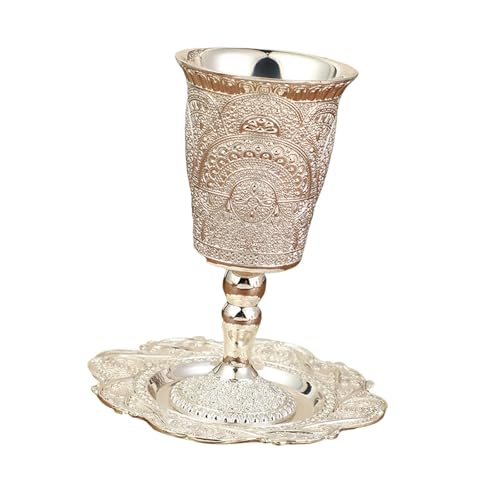jojomis Goblet Coffee Mug with Saucer Teacup Embossed Jerusalem Design Elijah Cup for Hanukkah Wedding Celebration Zinc Alloy