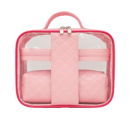 Kit 3 Bolsa Necessaire Feminina Organizador Maquiagem Viagem Blogueira cosméticos Estojo (Rosa)
