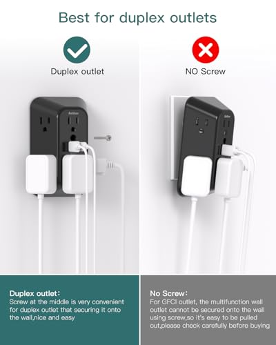 Image of Addtam 6-Outlet Extender Surge Protector, Multi Plug Wall Outlet with 4 USB Wall Charger(2 USB C Ports), Plug Extension Outlet with 1800J, Outlet Splitter Power Strip for Home Office, 2 Pack, Black