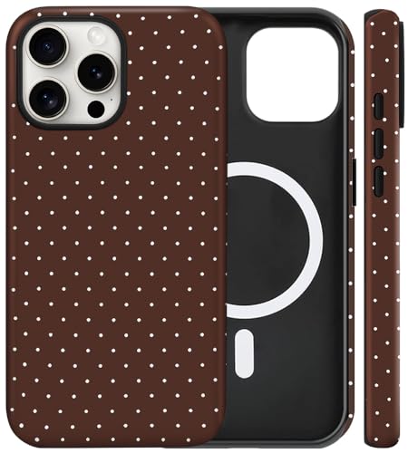 flewfun Magnetic for iPhone 13/14 Case Cute Polka Dot Phone Case, Shockproof Slim TPU and Hard PC Protective Phone Cover Compatible with MagSafe Designed for Women Girls, Brown